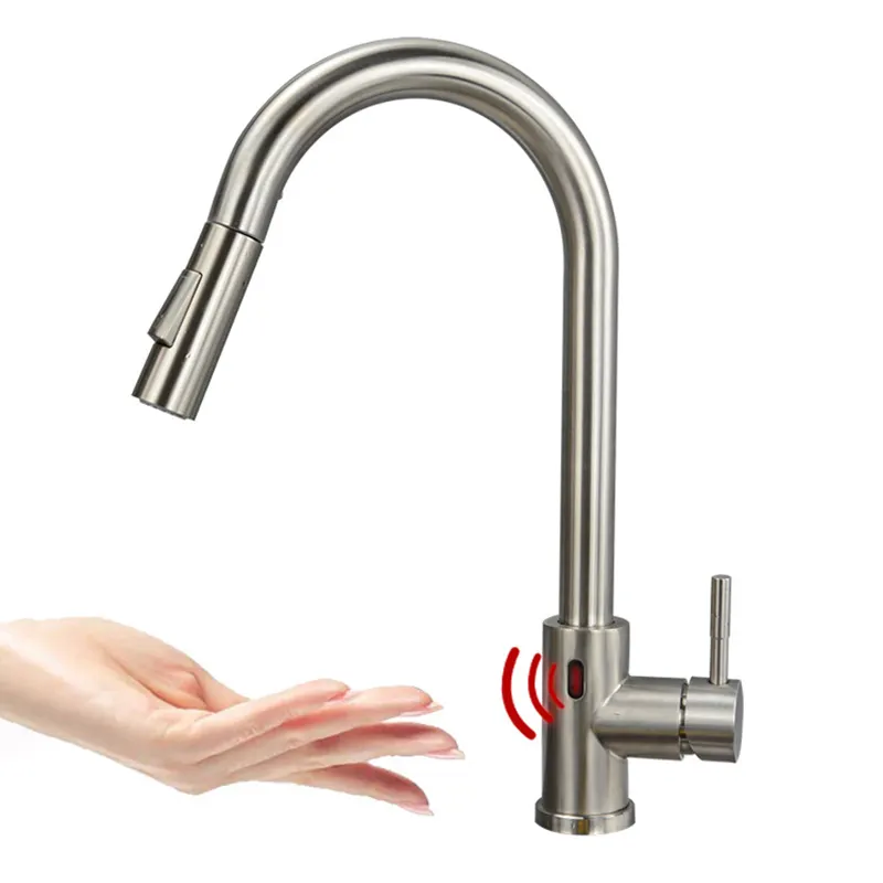 Automatic Smart Sensor Tap touchless Stainless Steel 304 kitchen faucet with pull down sprayer