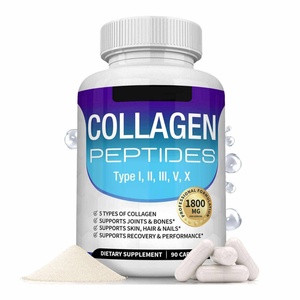 Péptidos de Colágeno 1800 Mg por Porción 90 Cápsulas Tipo I II III V X Apoya las Articulaciones, Huesos, Piel, Cabello y Uñas - Product Image 1