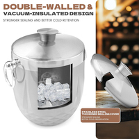 Seau à glace en acier inoxydable à double paroi isolé de 3 L pour champagne, vin, bière, avec couvercle et pince à glace, cuillère à glace