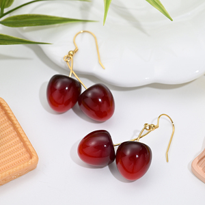 Bông tai quả anh đào đỏ 3D trực tiếp từ nhà máy, kiểu dáng dễ thương, chất liệu vàng, trang sức nữ thời thượng, món quà quyến rũ - Product Image 4