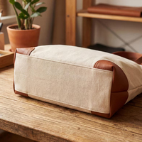 Sac fourre-tout en toile naturelle personnalisé en gros avec poignée en cuir PU de qualité supérieure, plusieurs compartiments intérieurs et structure légère