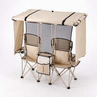 Chaise de camping double avec auvent pare-soleil, portable, pour barbecue et pique-nique, inclinable, en acier carbone et tissu Oxford, mobilier d'extérieur