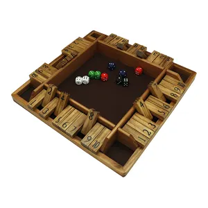 4-way shutdown box dice board game (2-4 players) for children and adults [4-sided large wooden board game, 8 dice
