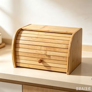 Boîte à pain en bambou Mountain Guest, petite boîte de rangement à couvercle rabattable pour la cuisine, design simple et moderne - Product Image 1