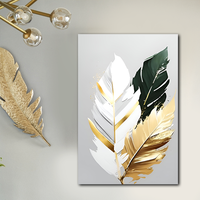 Vente en gros de peinture à l'huile sur le thème des feuilles abstraites faite à la main art mural peinture encadrée prête à accrocher pour la décoration d'hôtel à la maison