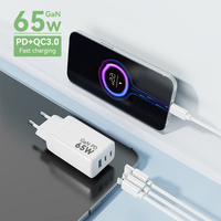 Exportation longue distance EU Plug CE FCC PD chargeur rapide 220-240V entrée 20W GaN adaptateur chargeurs 65W Type C chargeur pour Baseus