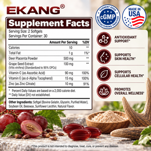 Cápsulas Blandas de Placenta de Ciervo de Marca Privada Hechas en EE. UU., Suplemento Dietético con Antioxidantes, 60 Cápsulas Blandas - Product Image 2