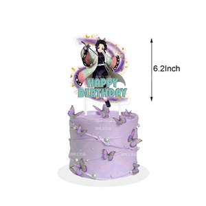 Décorations de fête d'anniversaire <span class=keywords><strong>Demon</strong></span> <span class=keywords><strong>Slayer</strong></span> Kochou Shinobu, ballons, fournitures de fête Kimetsu no Yaiba, <span class=keywords><strong>bannière</strong></span>, décoration de gâteau d'anime X4195 - Product Image 4