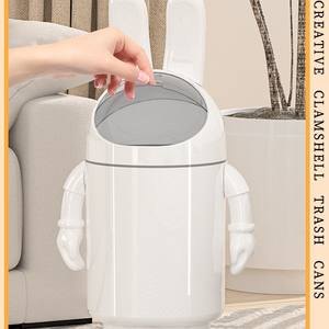 Poubelle cylindrique mignonne avec couvercle, poubelle intérieure anti-poussière pour salon, panier à papier multifonctionnel anti-odeur - Product Image 3