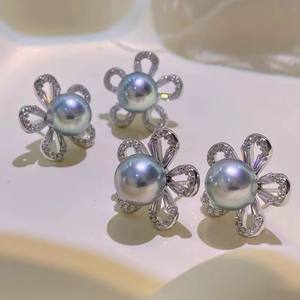 22602 Accesorios de Perlas DIY, Pendientes de Plata S925 con Flores Pequeñas y Cuentas Redondas de 5-7mm - Product Image 4