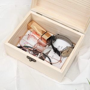 Boîte cadeau simple non peinte avec poignées pour outils, jouets, chaussures, cuisine, vêtements, bijoux |   Bois brut et non poncé - Product Image 4