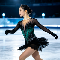 Costume de patinage artistique noir et vert dégradé avec strass, jupe en maille à dos profond ouvert pour filles et adultes, compétition de danse sur glace
