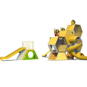 야외 놀이터 어린이 재미있는 공장 럭셔리 매력적인 맞춤형 꿀벌 야외 놀이터 어린이를위한 스테인레스 스틸 슬라이드