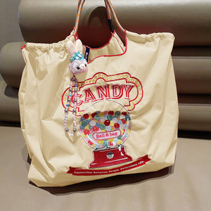 Custom Embroidered Nylon Tote <b>Bag</b> Reusable Shopping Handbag with OEM Service for Women - Product Image 3