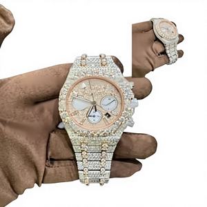 Reloj de Hombre con Correa de Acero Inoxidable de Lujo, Estilo Hip Hop, con Diamantes Moissanite, Resistente al Agua 10 Bar, Esfera de Cristal y Cierre de Pulsera - Product Image 1