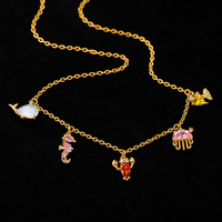 Kalung Pesona Kehidupan Lautan dengan 5 Liontin Hewan, Rantai Tembaga Zirkon, Perhiasan Fashion Wanita untuk Kegunaan Sehari-hari, Hadiah