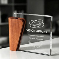 Trophée en verre gravé professionnel sur socle en bois pour récompense des employés et cérémonies d'entreprise – Trophées et récompenses – Trophée en bois