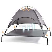 Grand lit de luxe de haute qualité pour chien Lit surélevé en bois massif pour animaux de compagnie avec baldaquin aspect lin Vente en gros Canapé-lit pour chien en polyester