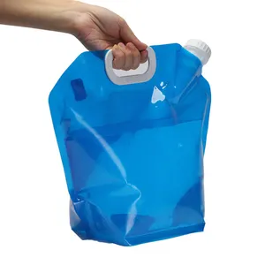 Stock 5l White Blue Transparent Color Reusable Folding Sport Stand Up Water Bag with Sock 5 Liters Liquid Spout Beverage Pouch