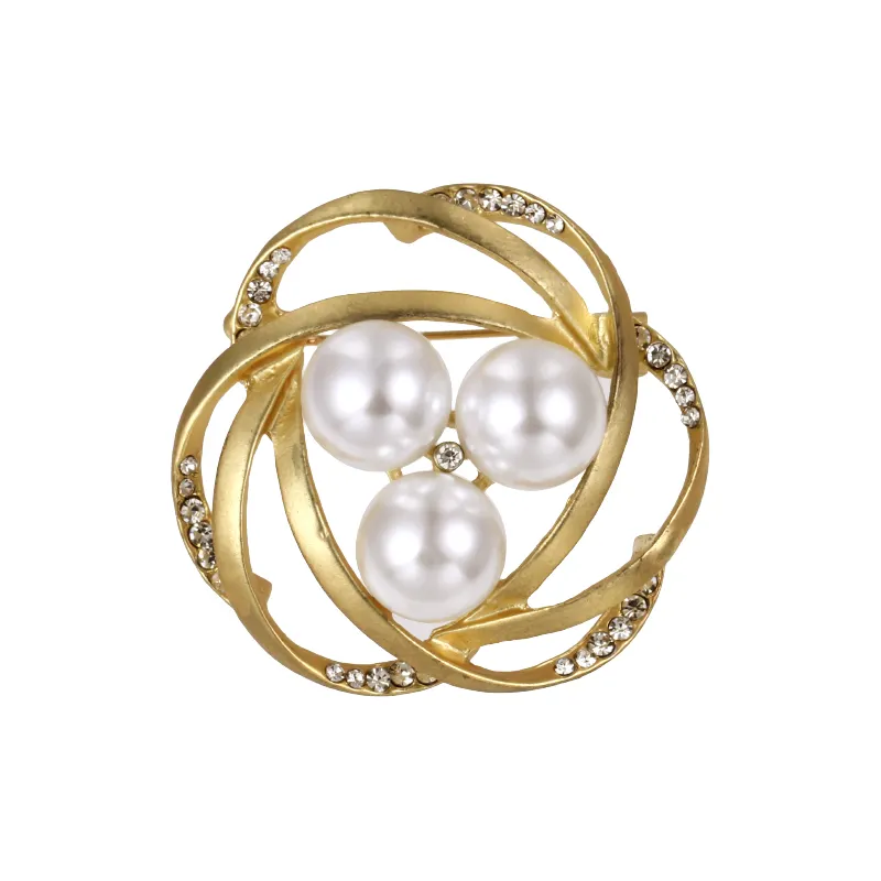 Factory Directly Sale Simulated Pearls Round Brooches Jewelry in Silver / Gold Plated