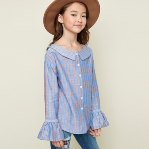 Vêtements pour filles, pantalon simple à manches longues à volants, nouveau style, chemises décontractées - Product Image 1