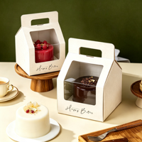 Boîtes rigides en papier kraft recyclé écologiques avec doublure en éponge, logo personnalisé pour gâteau d'anniversaire, cupcake, dessert, plats à emporter