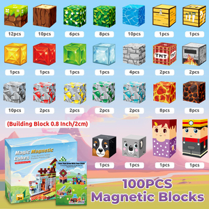 100 Pezzi Blocchi Magnetici in Plastica per Bambini, Set di Costruzioni Cubiche STEM, Regalo di Compleanno per Ragazzi e Ragazze - Product Image 2