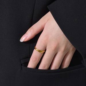 Grosir Perhiasan Joolim 18K Lapis Emas Dua Lingkaran 2 Buah/Set Cincin Baja Tahan Karat untuk Wanita - Product Image 4