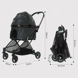 Fabrieks Direct Hoogwaardige Premium Metallic Huisdier Trolley Automatische Opvouwbare Kinderwagen Voor Honden Katten