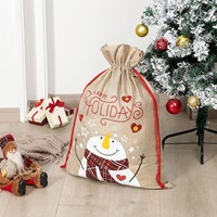 Sac cadeau de Noël en gros d'usine, sac à dos cadeau de Noël en imitation lin, sac cadeau imprimé à la machine, cadeaux promotionnels