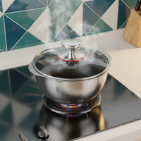 Marmite en acier inoxydable 316 à nid d'abeilles avec couvercle en verre 14-28 cm Double poignée Cuisine ménagère pour cuisinière à induction et à gaz