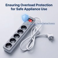 Prise EU avec protection contre les surtensions, multiprise avec 5 prises, usage industriel, 2 ports USB A, CE pour IP21