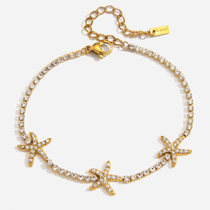 Bracelet étoile de mer avec zircon blanc, ton or, 16,55 cm, bijoux de fête pour femmes - Product Image 1