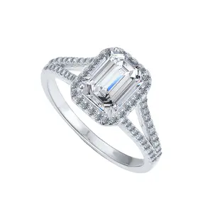 Classic Rectangular Cut Zircon Stone Split Shank Ring 925 Sterling Silver Ring Jewelry Wedding
