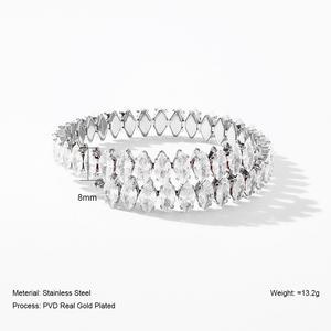 Pulseira Aberta Feminina YF3508 de Luxo em Aço Inoxidável Banhado a Ouro <span class=keywords><strong>18k</strong></span> com Zircônia Olho de Cavalo e Diamantes Completos, à Prova d'Água e Elegante - Product Image 3