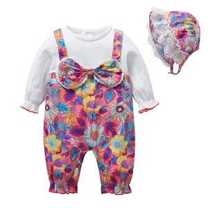 2023 primavera neonata vestiti maniche lunghe pagliaccetto estate da 3 a 6 mesi set di abbigliamento per bambini pagliaccetto floreale con cappello