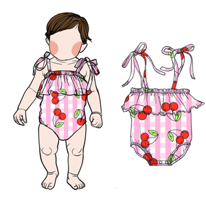 Ga-16 Stock Baby Hawaii Pelele de encaje de doble capa para niñas, estampado, de algodón/fibra de bambú, talla grande, tejido, con tirantes ajustables tipo halter - Product Image 2