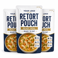 Sachet d'emballage en aluminium à haute barrière, imprimé sur mesure, à trois soudures latérales, pour soupes de poulet et repas prêts à consommer