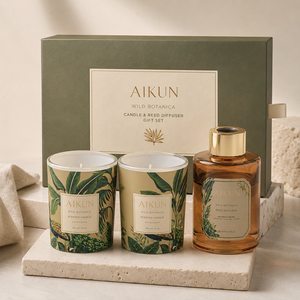 ชุดของขวัญเทียนหอมกลิ่นอโรมาในขวดแก้ว AIKUN พร้อมก้านไม้หอม กลิ่นหอมติดทนนาน บรรจุในกล่องหรูหรา เหมาะสำหรับงานแต่งงาน รับผลิตแบรนด์ส่วนตัว - Product Image 1