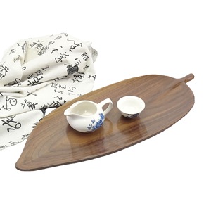 Wooden <b>tea</b> <b>tray</b> with green leaves, creative fruit storage dish, walnut wood pizza <b>tray</b>, Chinese style home <b>tea</b> <b>tray</b>, - Product Image 5