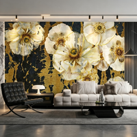 Papier peint mural floral 3D élégant noir et or sur mesure pour villa, hall d'hôtel, appartement, décoration murale de luxe, décoration intérieure