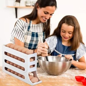 Contenedor Caja de Almacenamiento para Huevos Frescos de 4 Capas para Refrigerador de Alta Capacidad con Estante Rodante Automático - Product Image 6