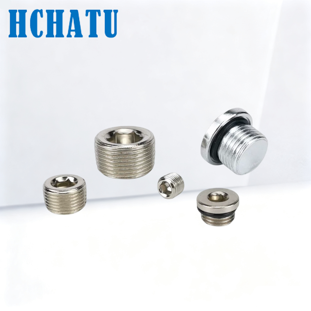 Metal Pneumatic Plug Male G Thread Plug, Hex Socket Head, Sizes 1/8", 1/4", 3/8", 1/2", 3/4" with Sealing Ring