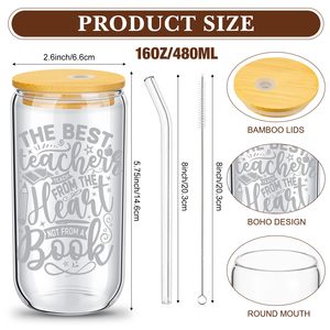 <span class=keywords><strong>Taza</strong></span> de Café de Vidrio de 16 oz con Logotipo <span class=keywords><strong>Personalizado</strong></span> de Fábrica y <span class=keywords><strong>Mensaje</strong></span> de Agradecimiento, <span class=keywords><strong>Taza</strong></span> de Cerveza con Tapa de Bambú y Pajita, Ideal para Regalo del Día del Maestro - Product Image 2