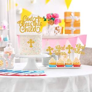 God Bless This Child Cake Topper para bautismo Baby Shower Bautizo Primera <span class=keywords><strong>comunión</strong></span> Decoraciones festivas para Diwali Día del padre - Product Image 3