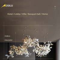 En céramique feuille de ginkgo villa duplex bâtiment lustre lumière tous cuivre acier salon hall hall de l'hôtel lustre personnalisé