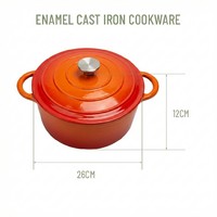 Panci Oven Belanda E-Top dari Besi Cor dengan Lapisan Enamel Oranye, Pegangan Ganda dan Tutup, Hemat Tempat, Menjaga Panas, Peralatan Dapur, Panci Masak