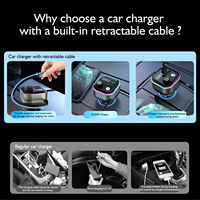 Cargador Rápido para Auto GZ11-C de 65W con Cable Retráctil PD Tipo-C, Múltiples Puertos USB-A, Pantalla de Voltaje y Adaptador para Encendedor