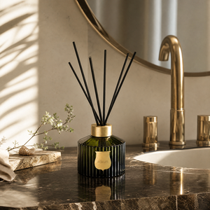 Aikun Gift Shops Low MOQ Fast Turn Ribbed Glass XL <b>Reed</b> <b>Diffuser</b> Set Gold Metal Logo Beige Box Any Scent Long Lasting for Spa - Product Image 2