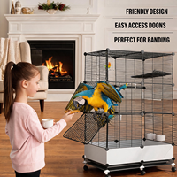 Cage d'élevage extra-large pour perroquets, design villa de luxe en treillis métallique, anti-éclaboussures, volière domestique en métal pour grands oiseaux